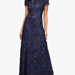 Alex Evenings Navy Floral Lace Maxi Dress